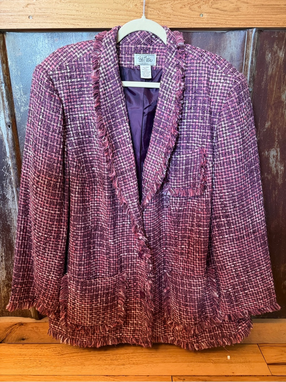 Bob Mackie Pink-Purple Tweed Fringe Blazer - Picture 2 of 5